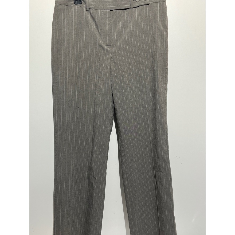 Ann Taylor Womens Grey Pinstripe Straight Leg Dress Pants Double Button Tab